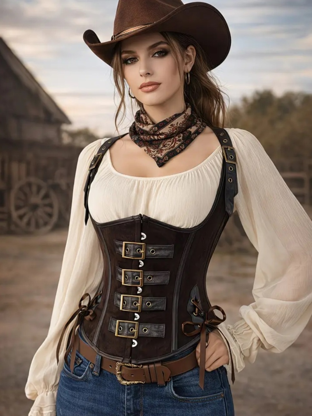 Brown Faux Leather Halter Under Bust Corset Belt